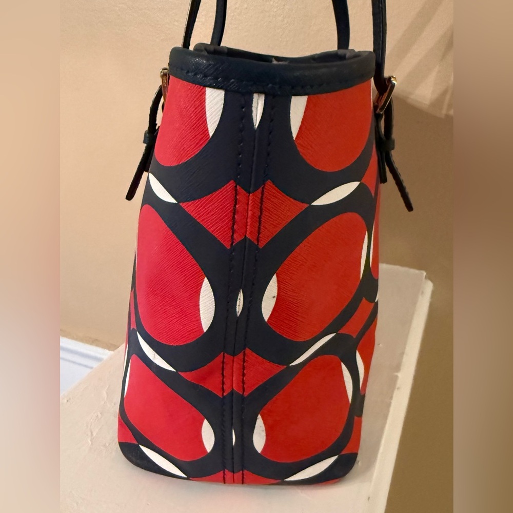 Michael Kors Red and Navy Geometric Tote ECC - Picture 6 of 14